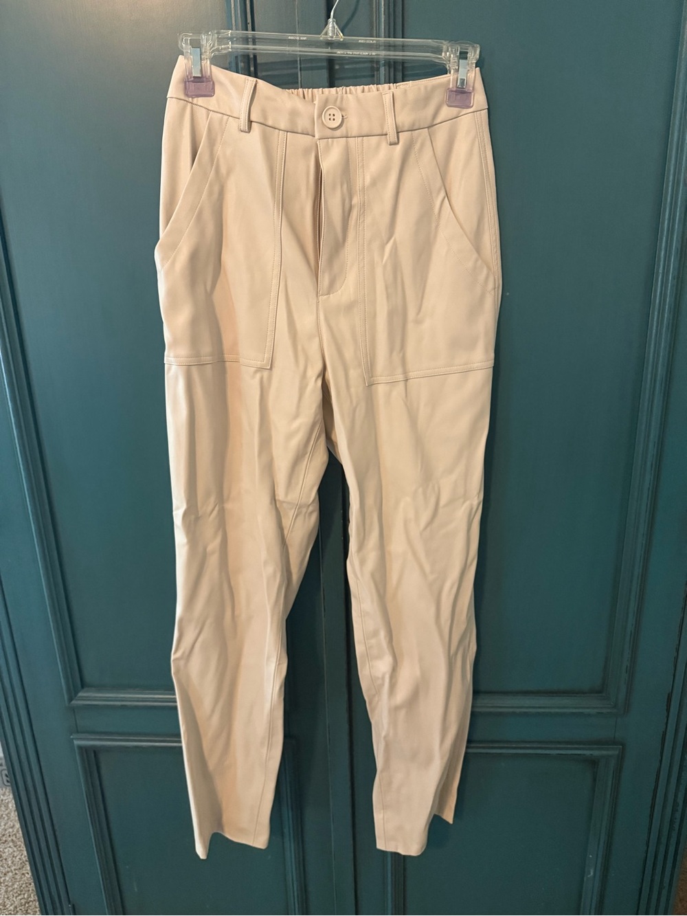 Womens faux leather pants in ecru
